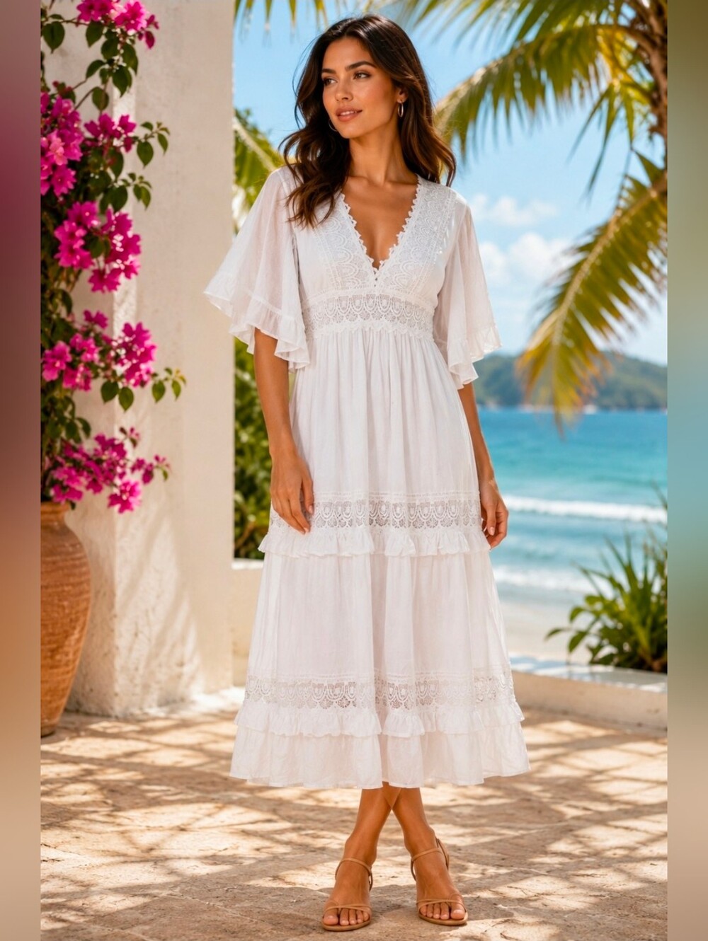 Advance Apparels White Lace Maxi Dress